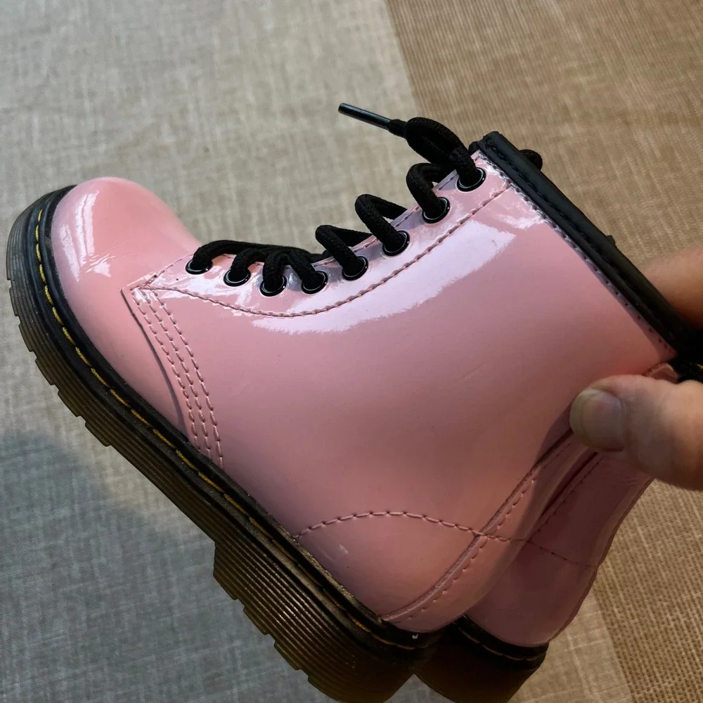 Dr. Martens 1460 J Kids Pink Patent Leather Lace Up Side Zip Boots Size 11 US